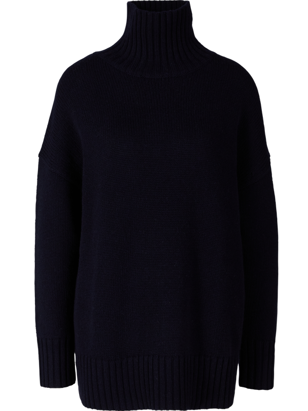 Oversized Woll-Cashmere-Pullover mit Stehkragen Marineblau