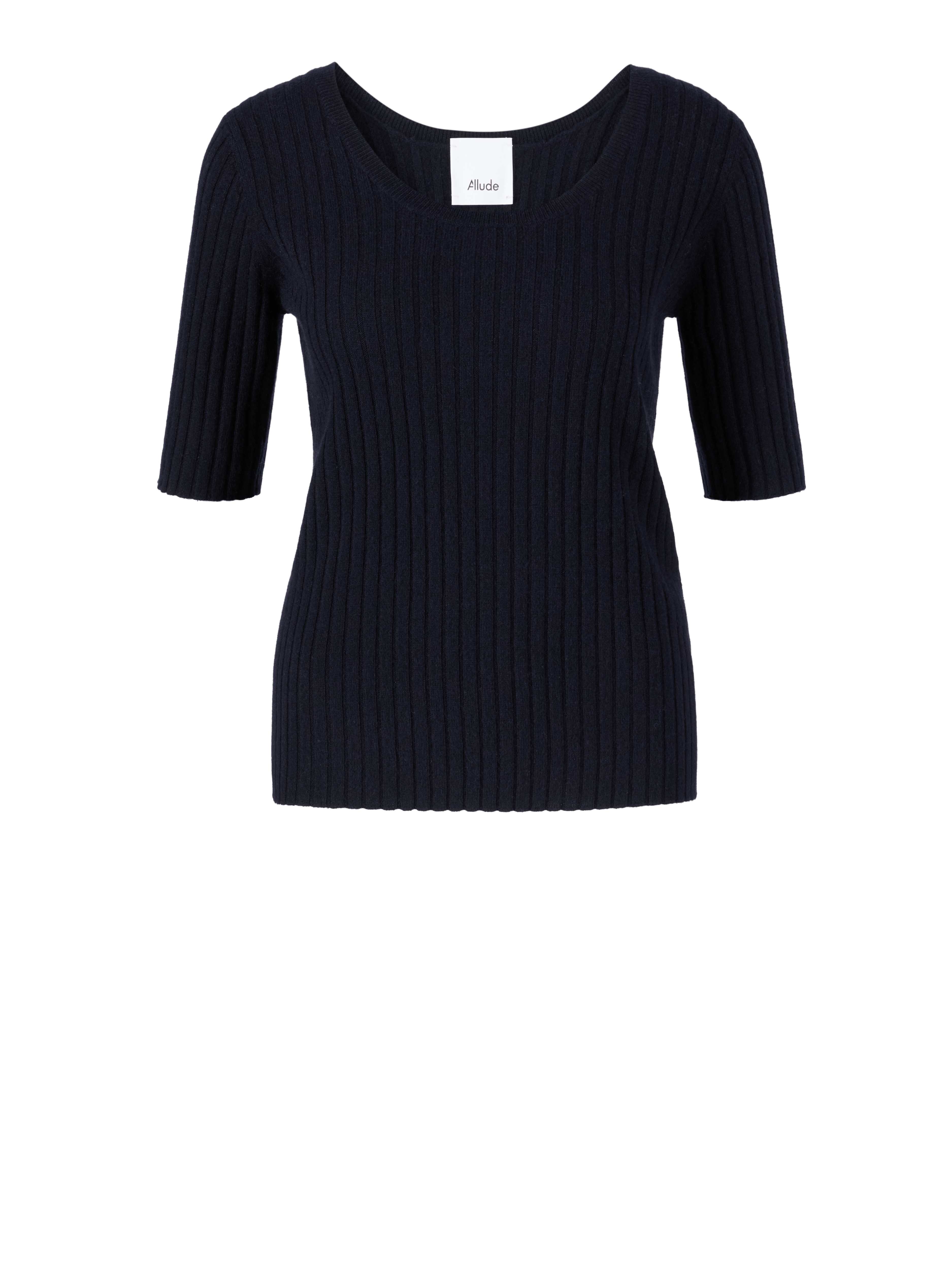 Ribbed cashmere round neck sweater navy blue