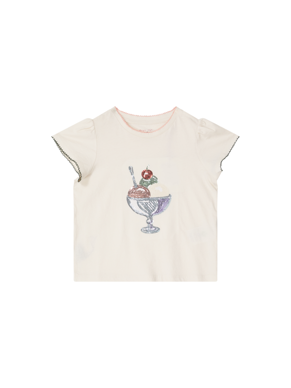 T-Shirt 'Famo' mit Pailletten Crème