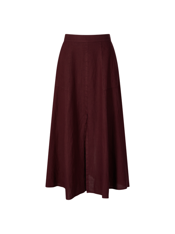 Midirock aus Leinen Bordeaux