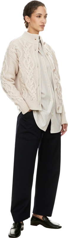 'Zira' cashmere cardigan with cable knit pattern in Alabaster