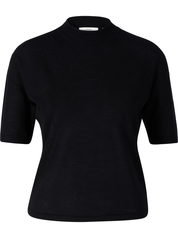 Cashmere-silk short-sleeved jumper with stand-up collar black