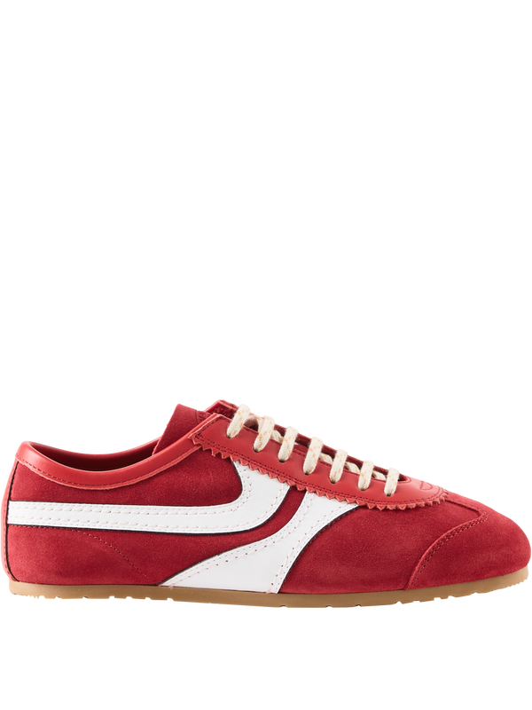 Red leather trainers