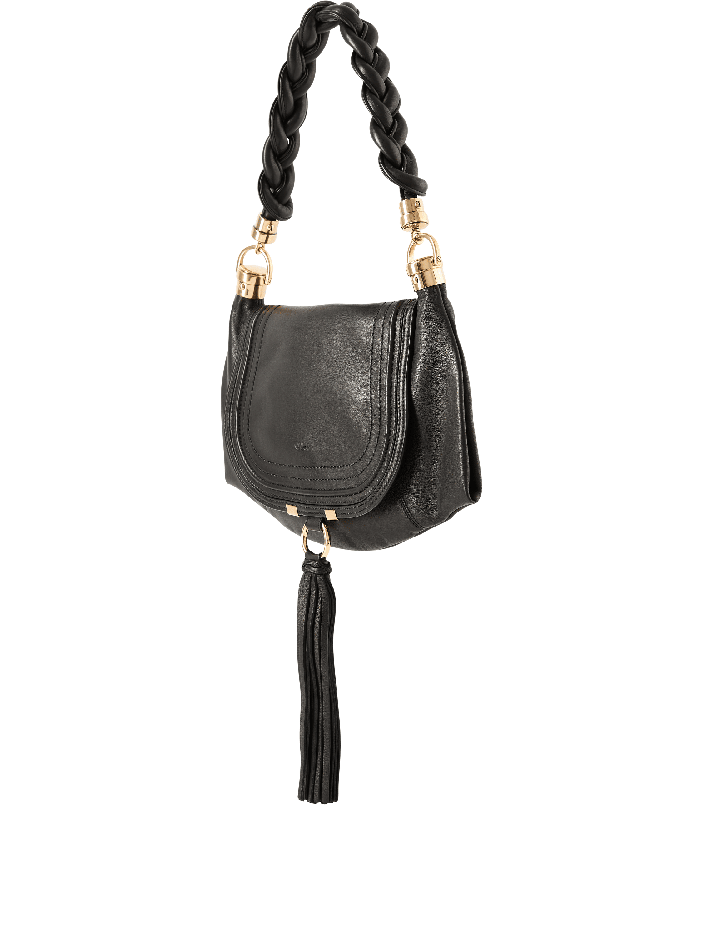 Chloé Schultertasche 'Marcie Foulard Small' Schwarz, Frontansicht – UNGER.DE