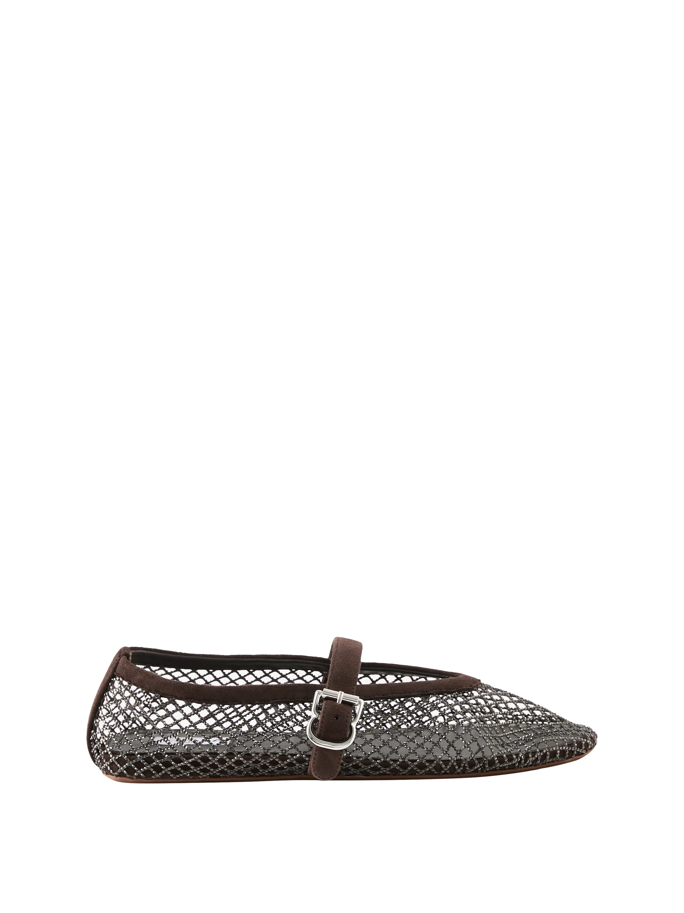 Mesh ballerina flats with rhinestones – dark brown