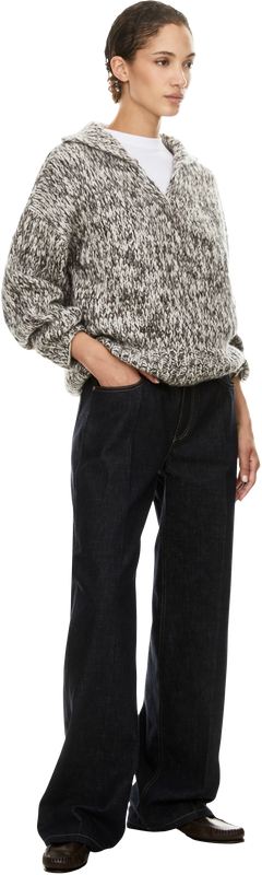 'Hermina Handstrick' cashmere and silk jumper, taupe/ecru