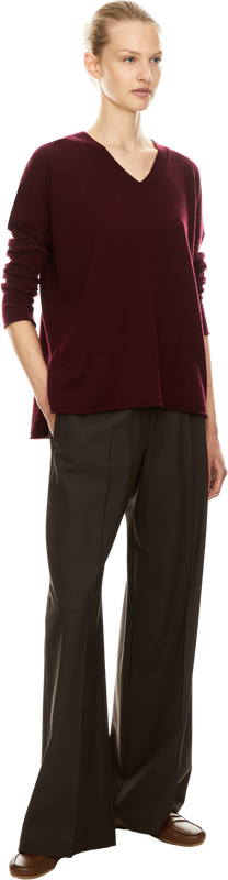 Cashmere-Pullover mit V-Ausschnitt Bordeaux