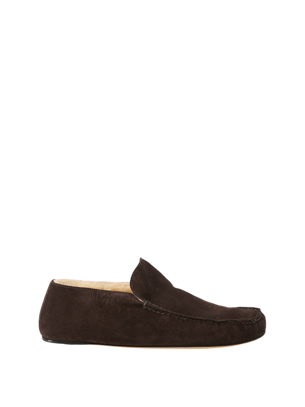 Loafer 'Leo' aus Veloursleder und Shearling Dunkelbraun