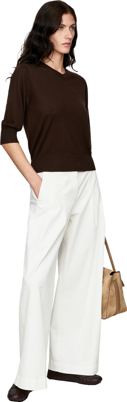 Kurzärmeliger Woll-Cashmere-Seidenpullover Espresso