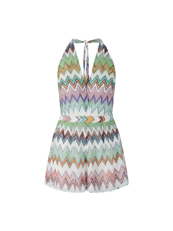 Kurzer Jumpsuit mit Dégradé-Zickzack-Muster Multi