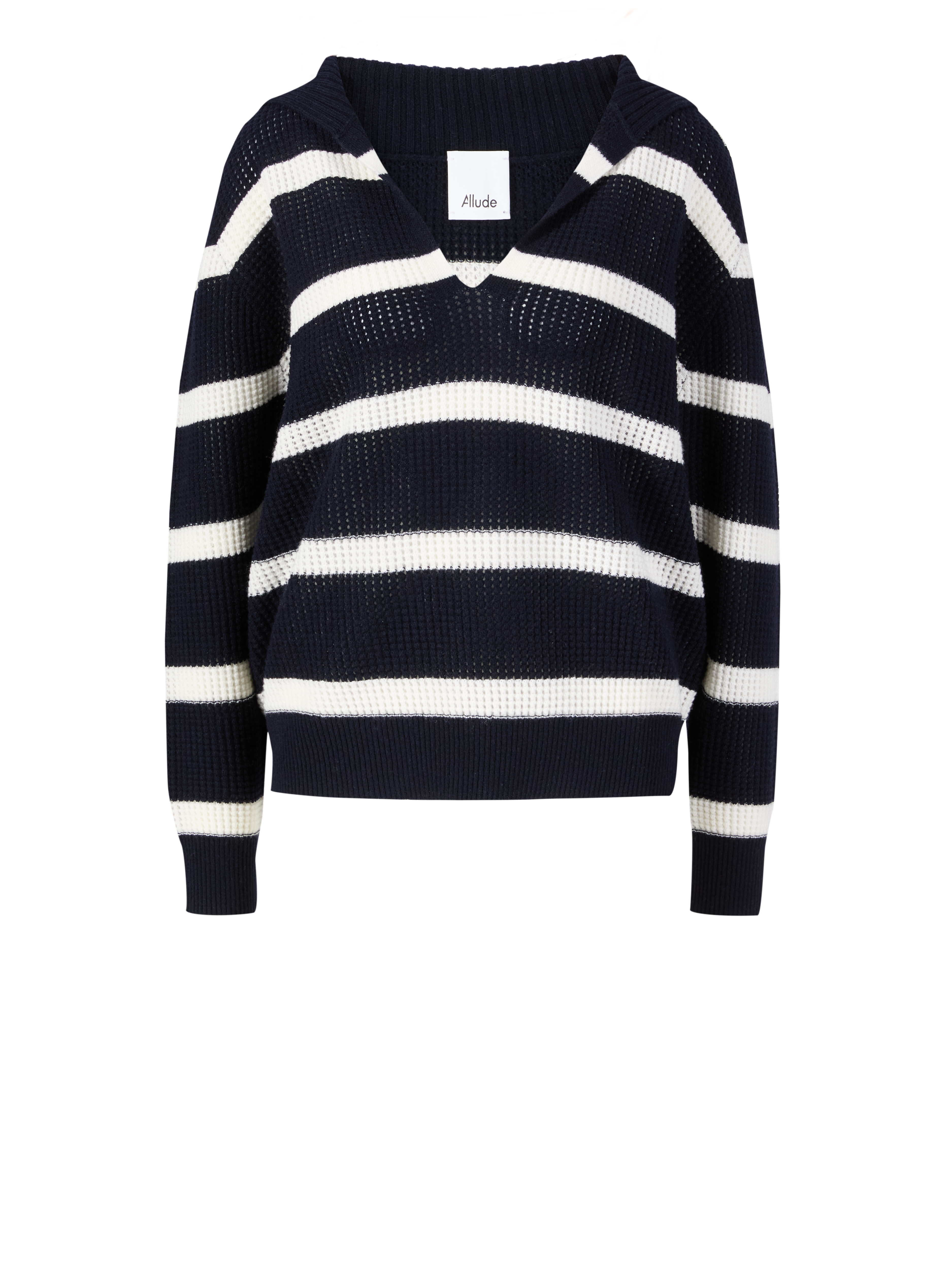 Gestreifter Woll-Cashmere-Pullover Marineblau