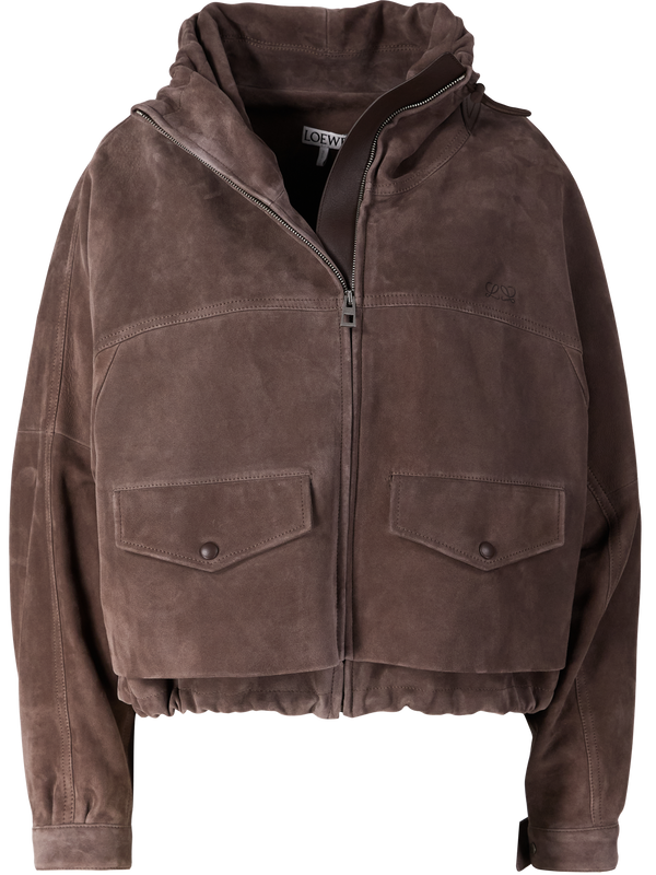 Cropped jacket in goatskin suede dark brown