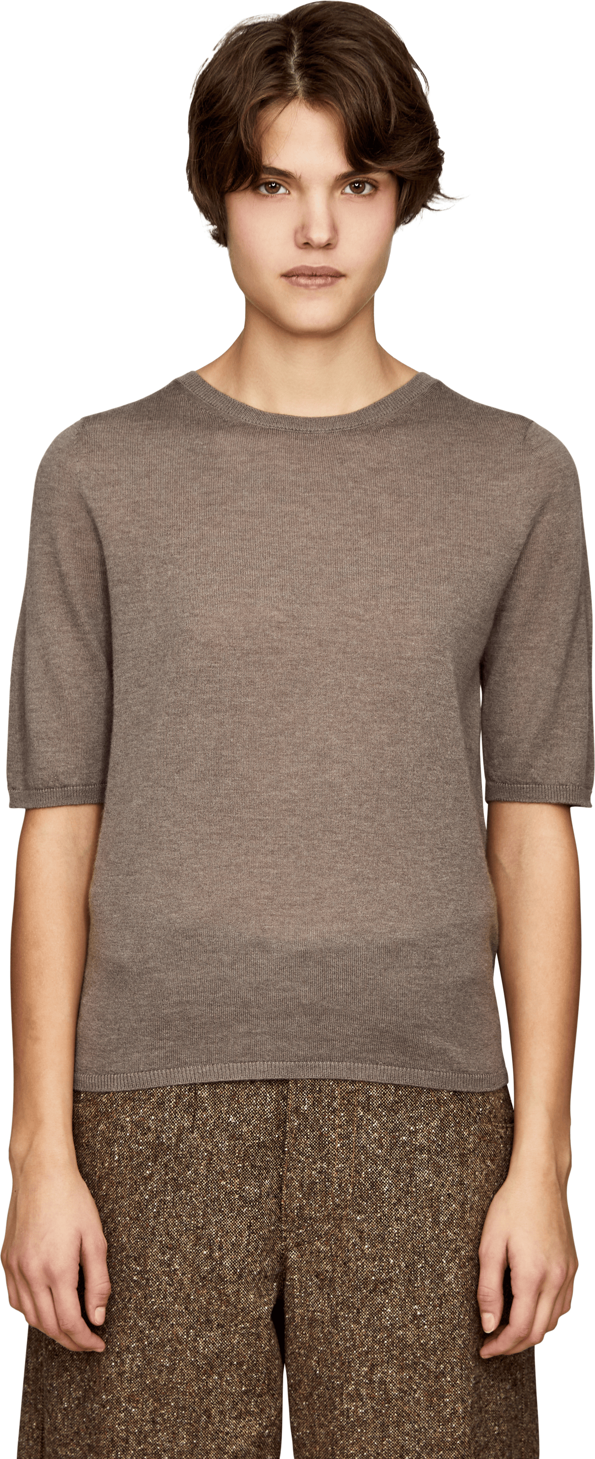 Iris von Arnim 'Lily' T-shirt in Superfine Cashmere, Taupe Delight, Front view – UNGER.DE