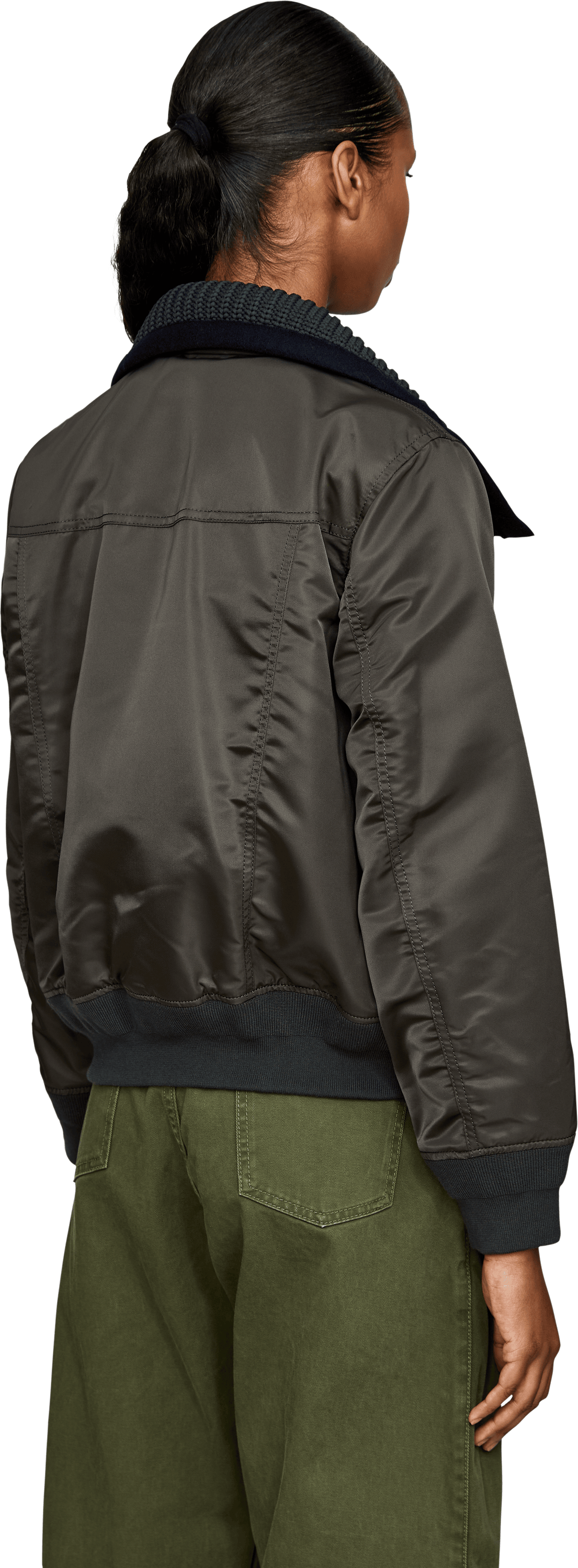 Sacai Blouson 'Nylon Twill X Wool Melton' Khaki, Rückansicht – UNGER.DE