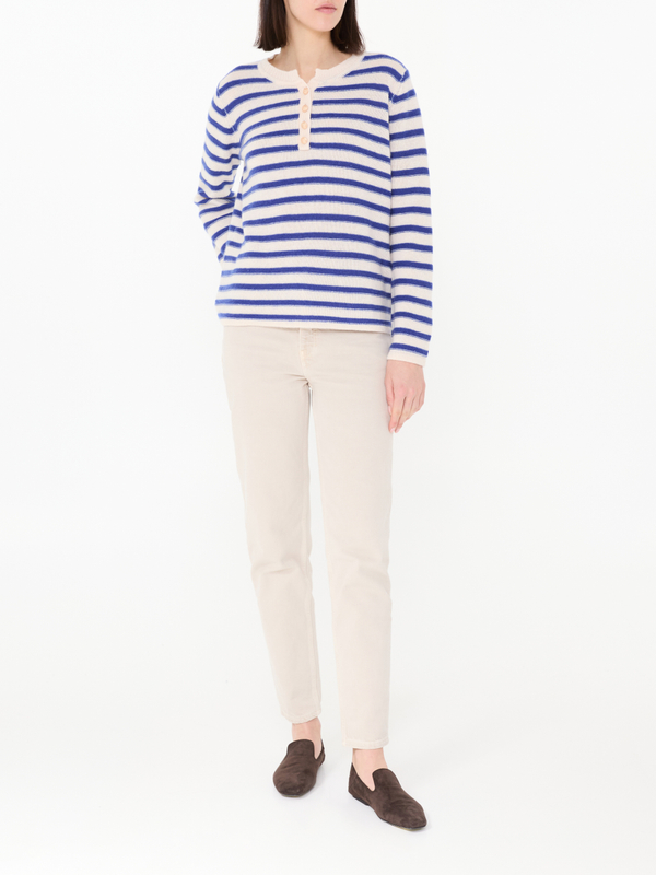 Gestreifter Woll-Cashmere-Pullover Blau/Crème