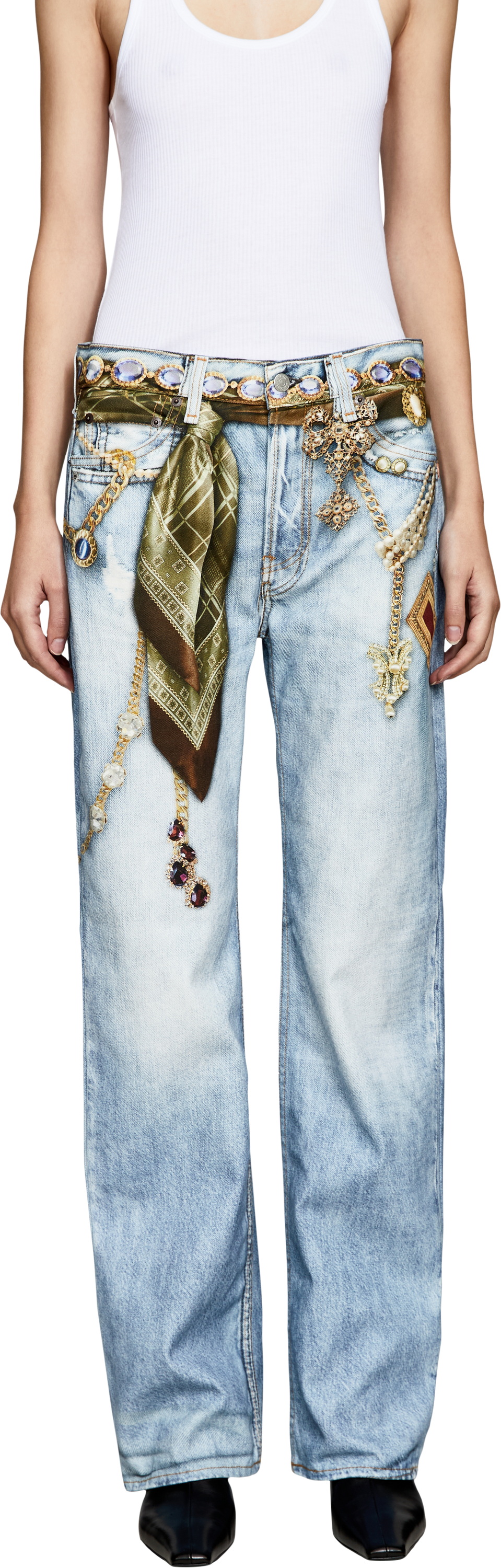 Acne Studios Straight-Cut Jeans in Trompe-l’œil-Print Hellblau, Frontansicht – UNGER.DE