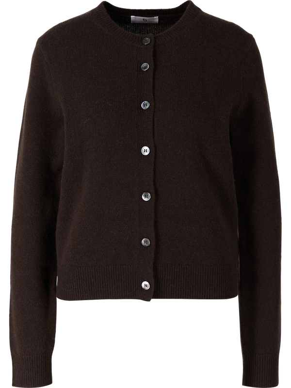 Cropped Cashmere-Strickjacke Espresso