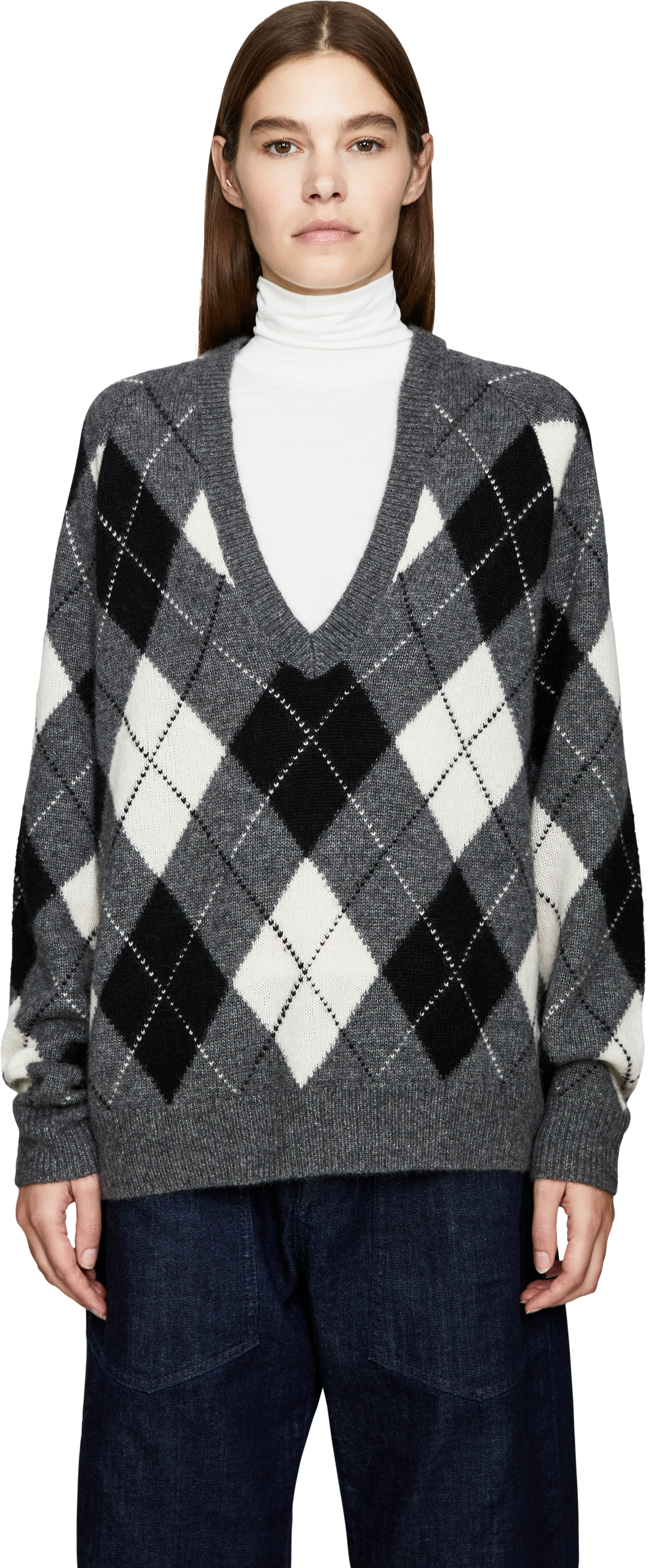 NILI LOTAN Cashmere-Seidenpullover 'Feron Argyle' Grau, Frontansicht – UNGER.DE