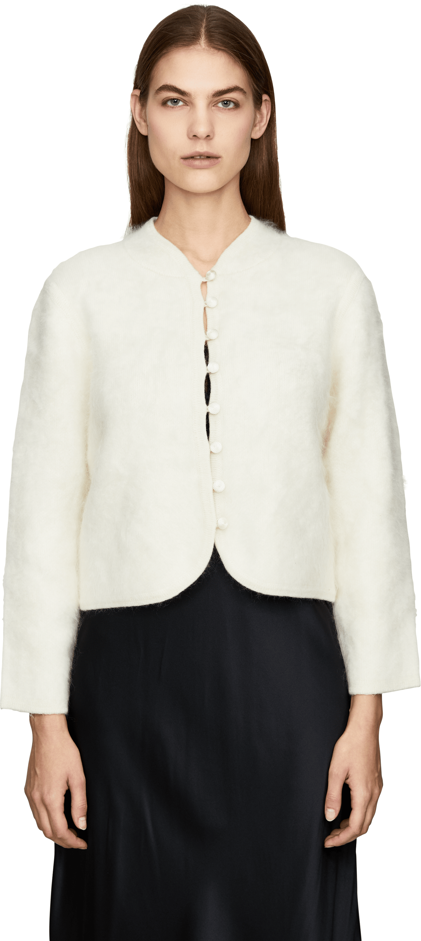Frame 'The Brushed' cashmere cardigan in crème, Front view – UNGER.DE