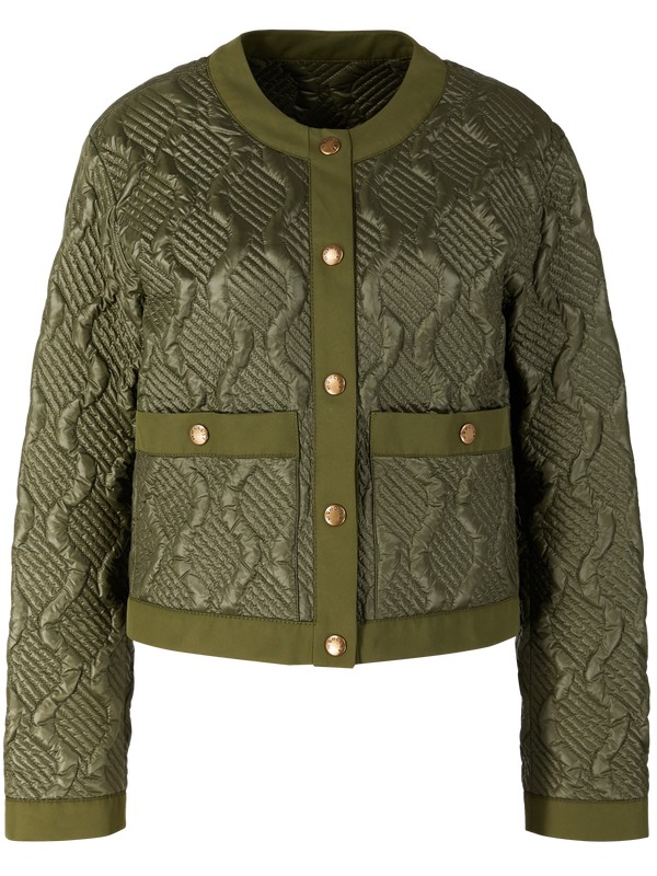 'Libellule' short down jacket with geometric quilting, olive green