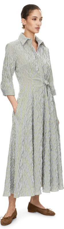 Gestreiftes Maxikleid mit Seersucker-Optik Grün