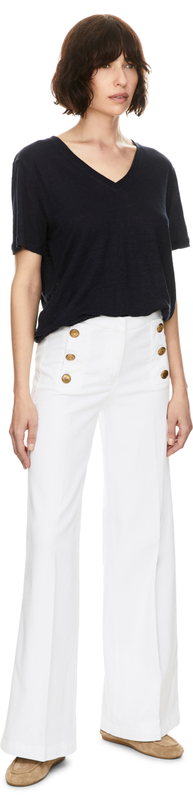 Stoffhose 'Bridget' mit dekorativen Knöpfen Weiß