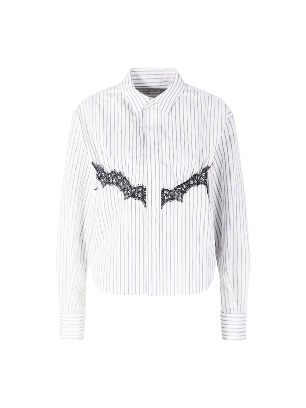 Gestreiftes Hemd aus Popeline mit Spitze Weiß