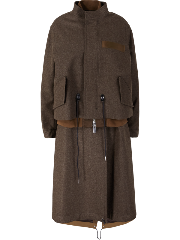 Wollflanellmantel mit Bomberjacke Braun