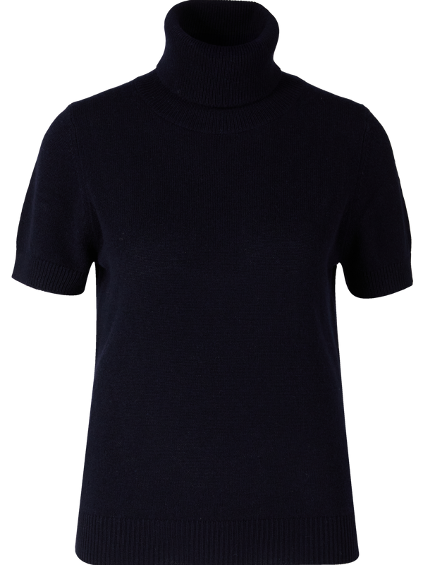 Short-sleeved cashmere roll-neck jumper navy blue