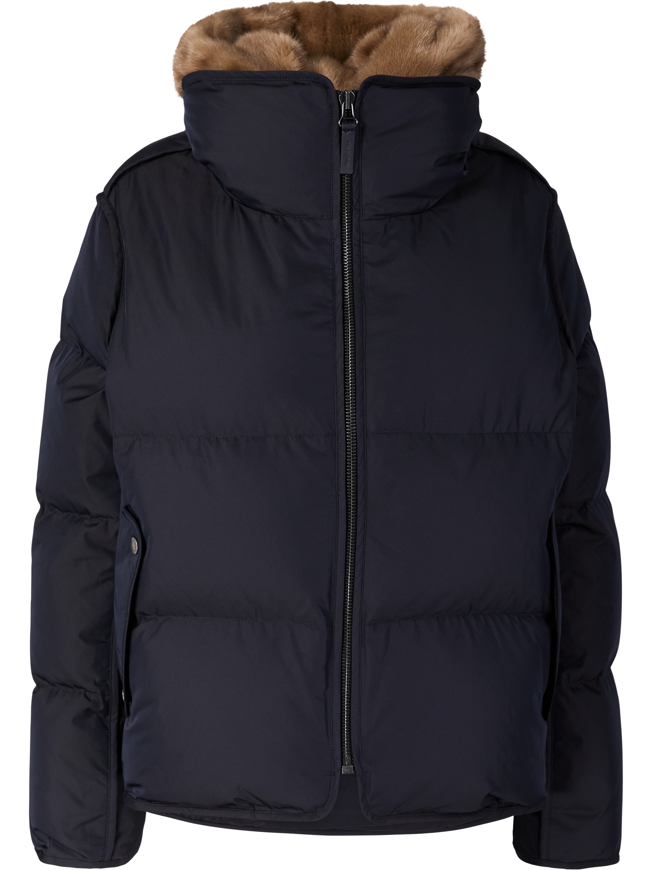 Yves Salomon Daunenjacke in A-Linie mit Kapuze Marineblau, Produktansicht – UNGER.DE
