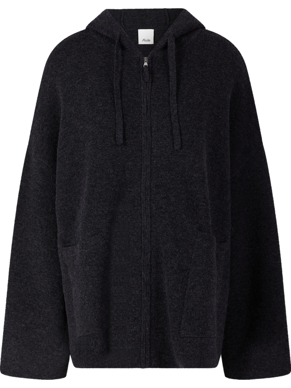 Woll-Cashmere-Strickjacke mit Kapuze Anthrazit