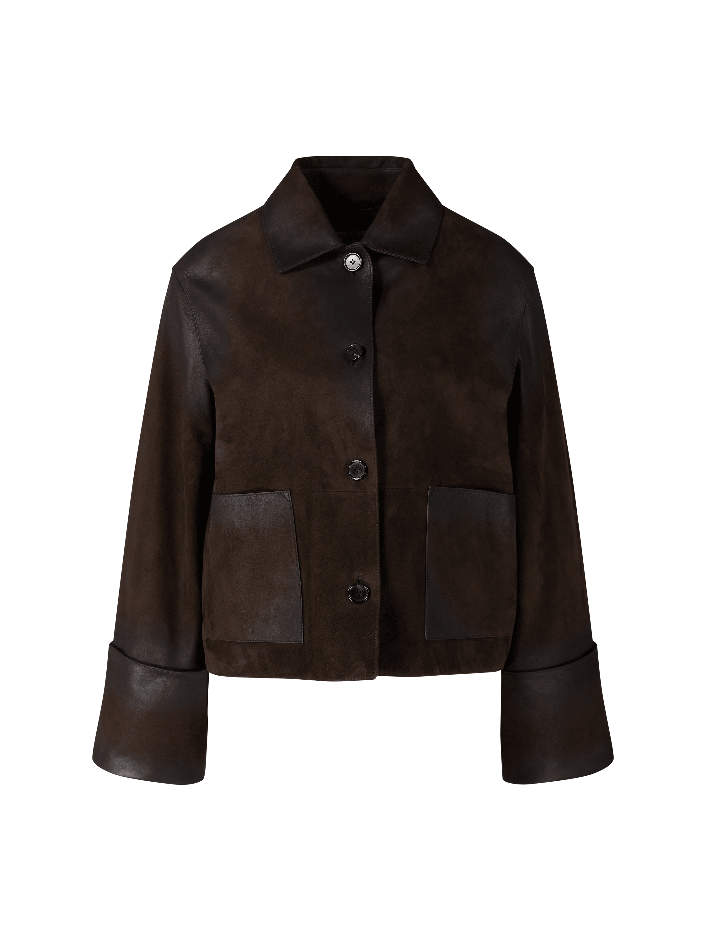 Gekrempelte Lederjacke aus Lammleder Dunkelbraun