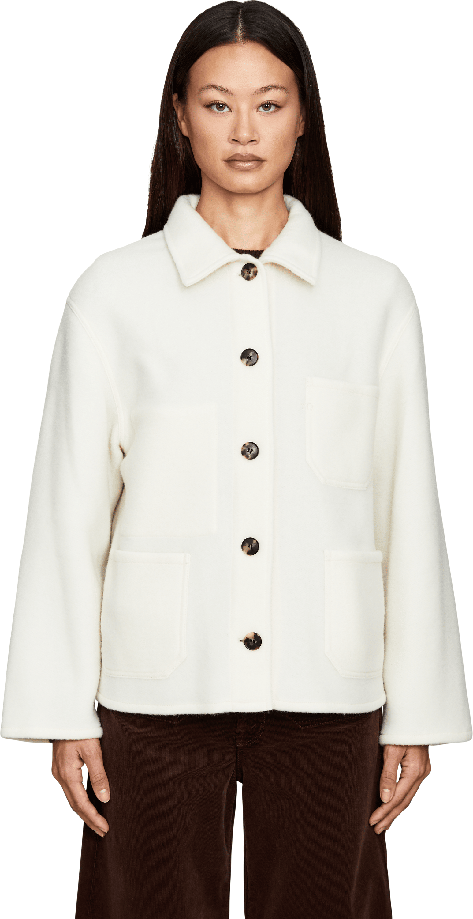 META CAMPANIA COLLECTIVE Cashmere-Seidenjacke 'Bill Workwear' Weiß, Frontansicht – UNGER.DE