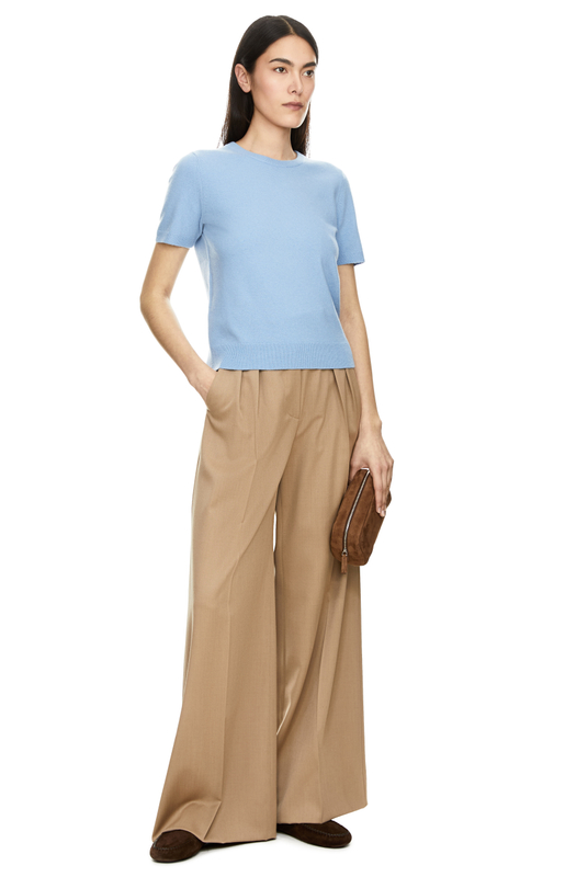 Kurzärmeliger Woll-Cashmere-Pullover in Blau