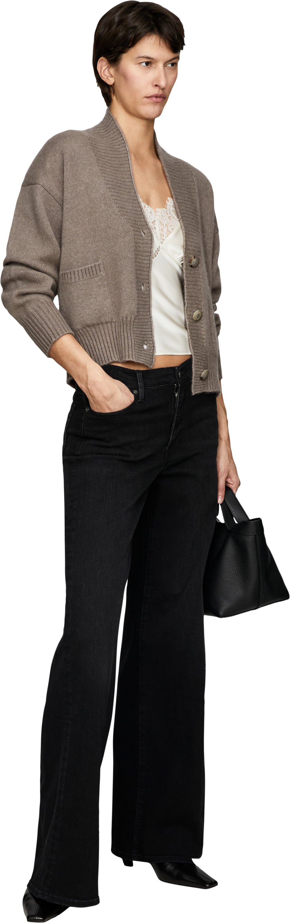 Iris von Arnim Cashmere-Seidenstrickjacke 'Kristana' Taupe, Modelview – UNGER.DE