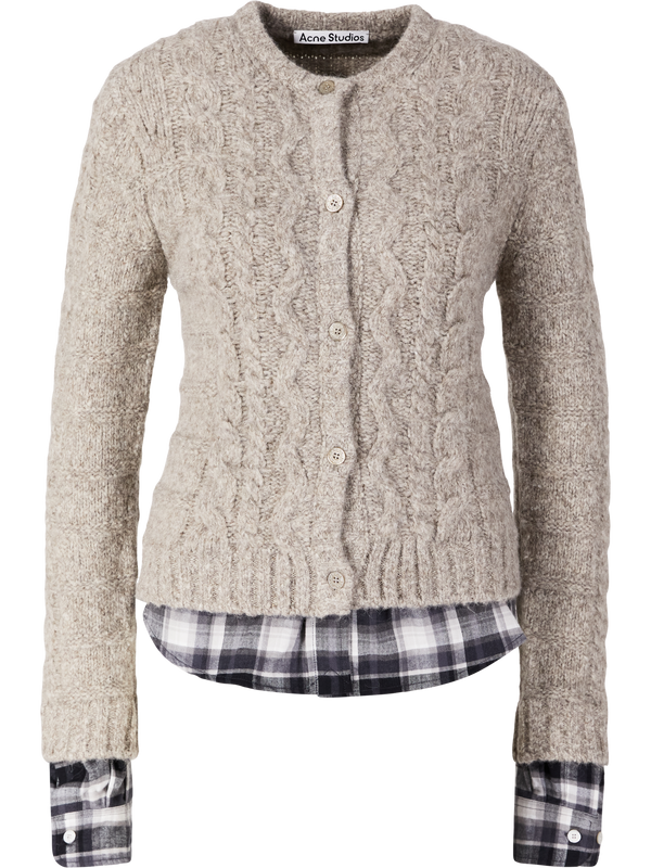Alpaca-wool cardigan with cable knit pattern beige