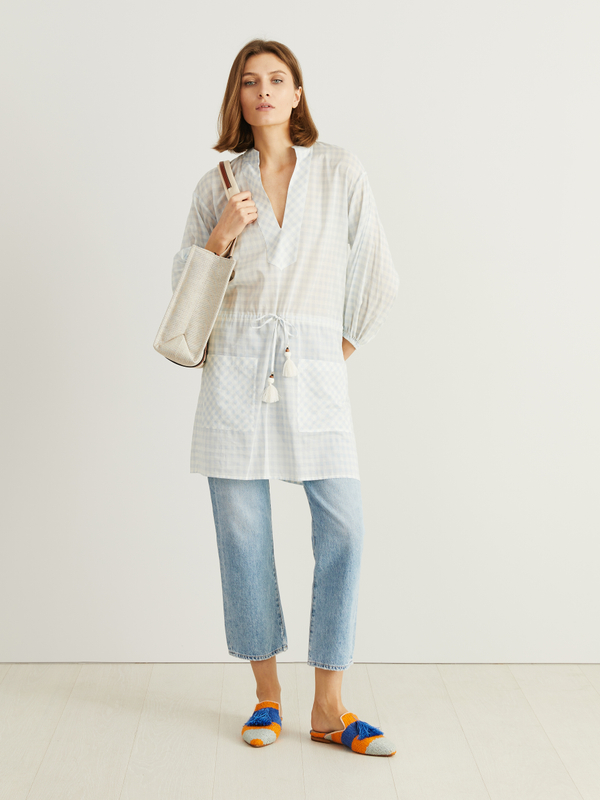 Tunika-Kleid mit Karomuster Hellblau