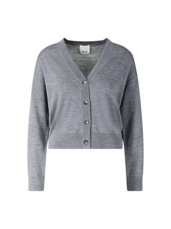 Wollstrickjacke mit V-Ausschnitt Grau