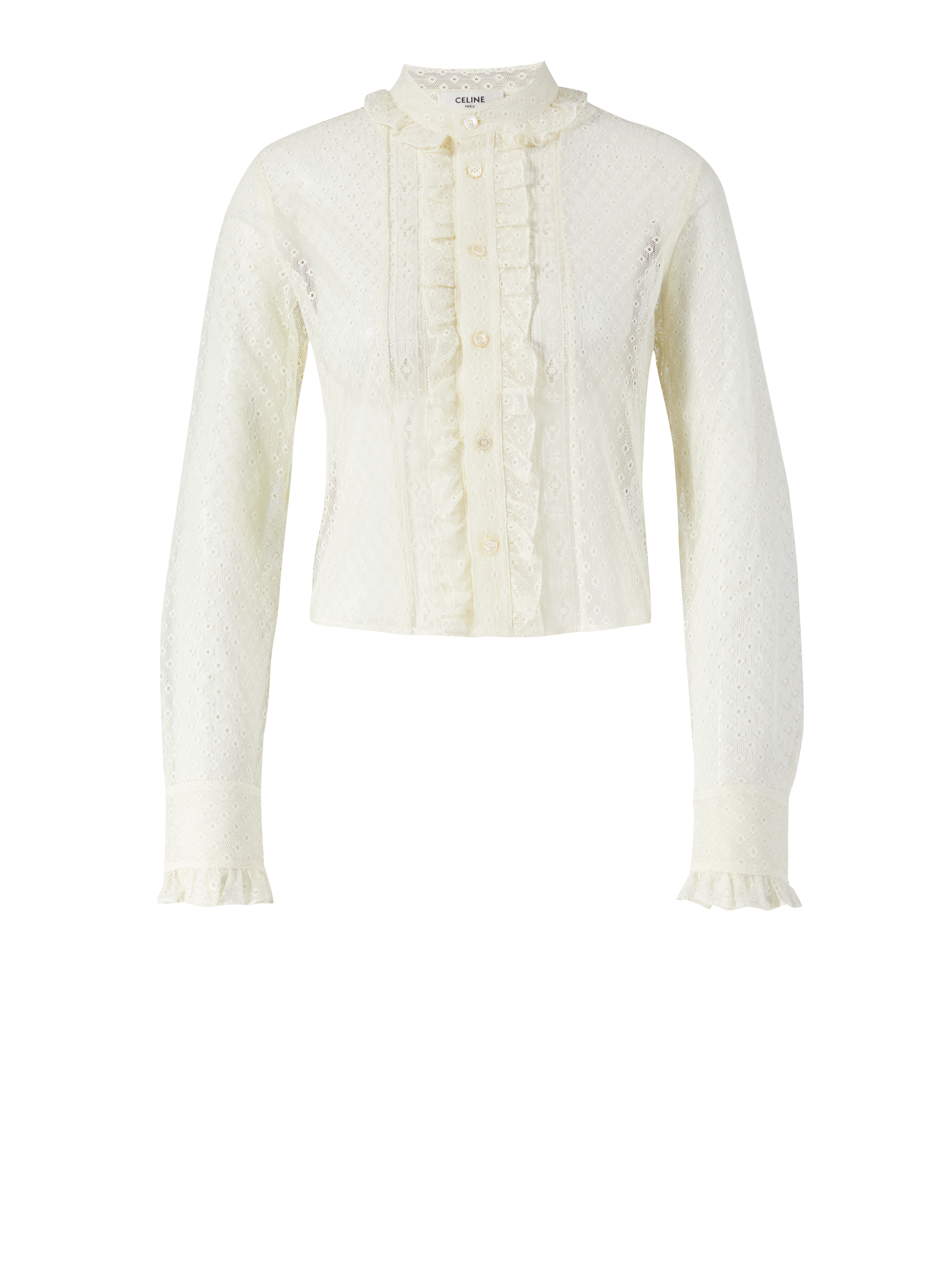 Verkürzte Bluse aus Spitze Crème