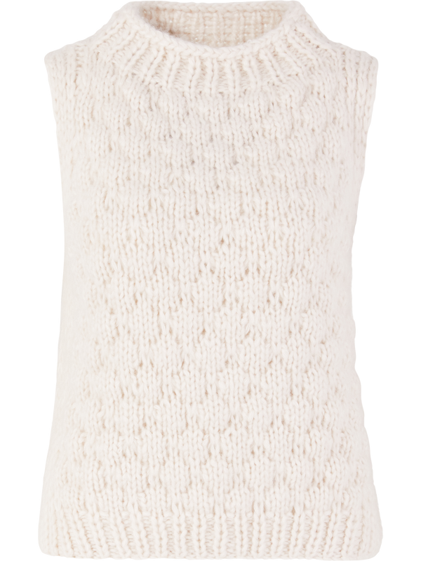 Cashmere-Seidentop 'Lysia Handstrick' Alabaster