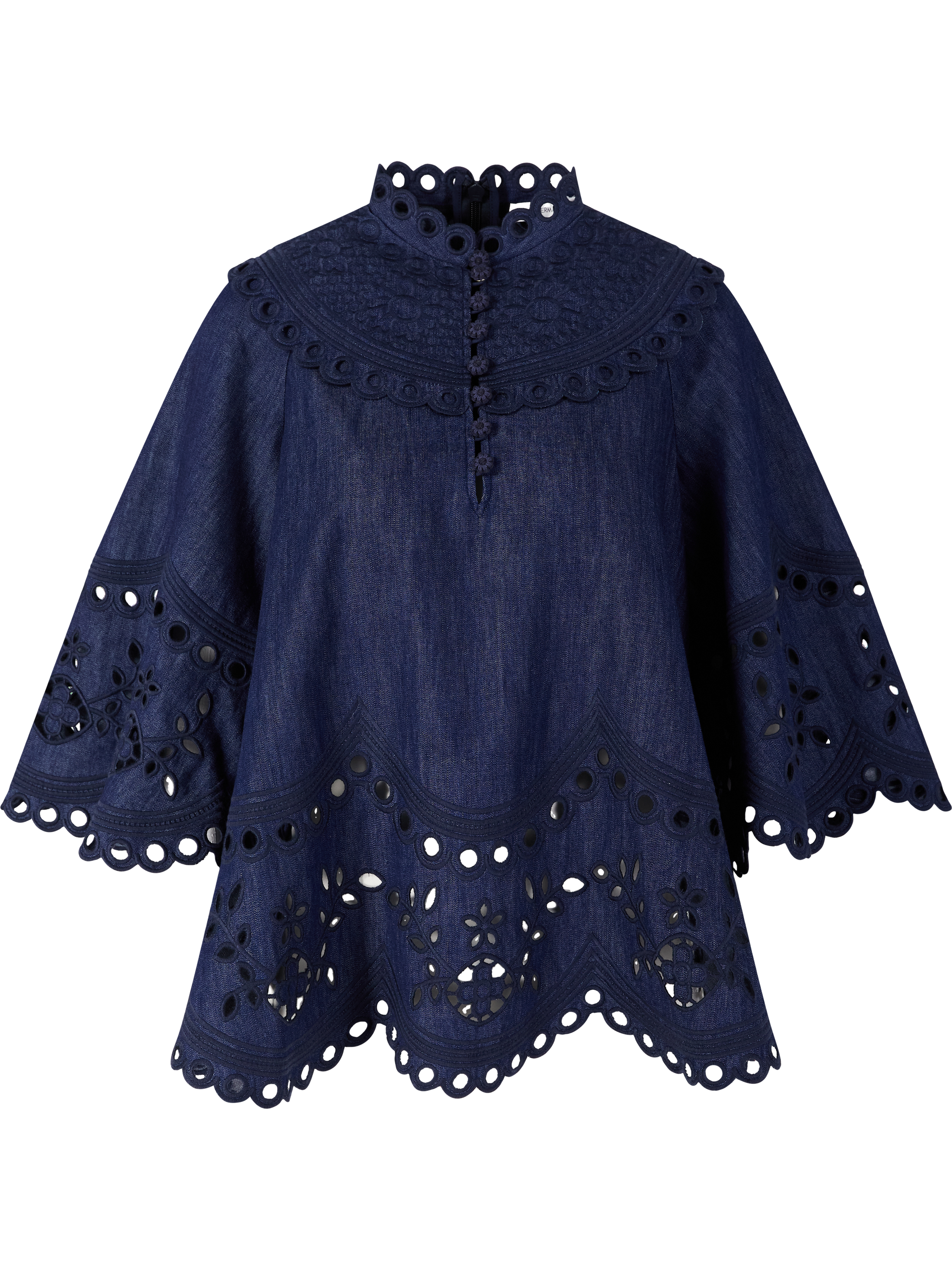 'Mahon' Embroidered Denim Blouse – Navy Blue
