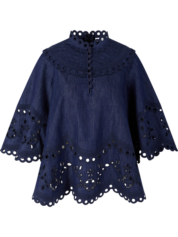 Bestickte Denim Bluse 'Mahon' Marineblau