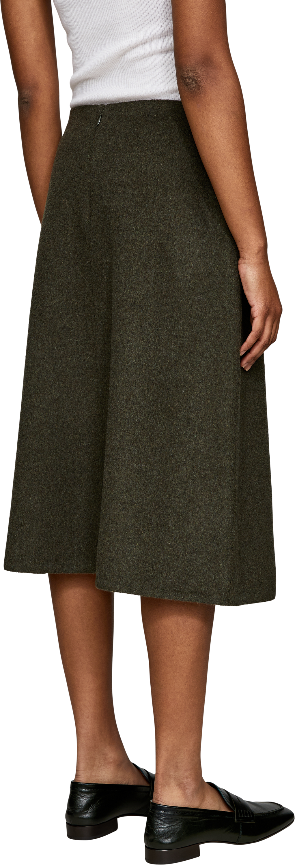 Vince Olive-green virgin wool midi skirt, Back view – UNGER.DE