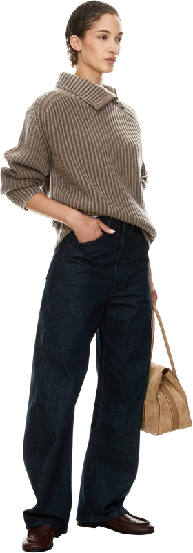 'Poseia' cashmere jumper with stand-up collar, taupe, stonewashed