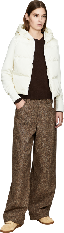 'Hybridge Wide Quilt' cream down hooded jacket