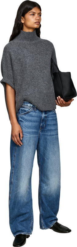 Short-sleeved cashmere turtleneck jumper in grey