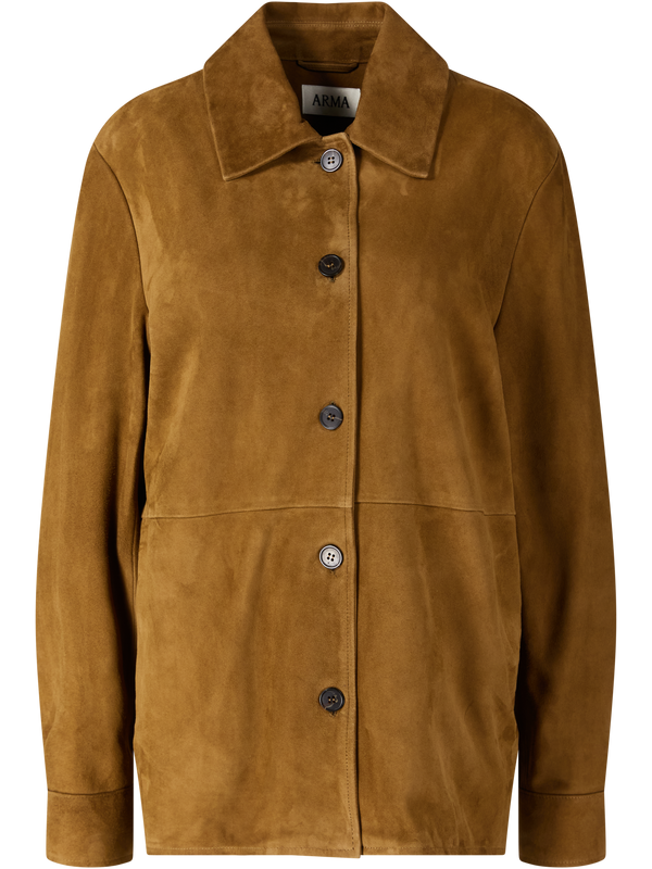Oversized Velourslederjacke 'Vicky' Olivgrün