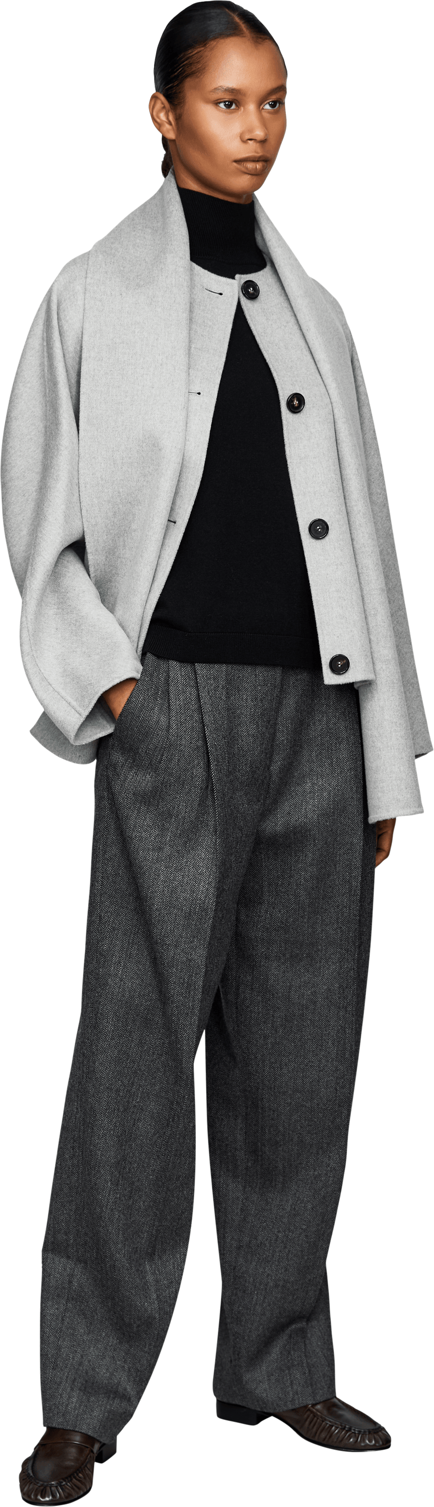 'S Max Mara Wolljacke 'Kate' mit Schal Grau, Modelansicht – UNGER.DE