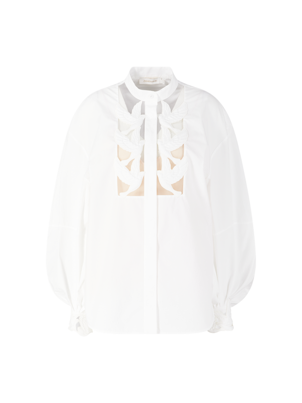 Bluse 'Luna' mit Vogelapplikationen Weiß