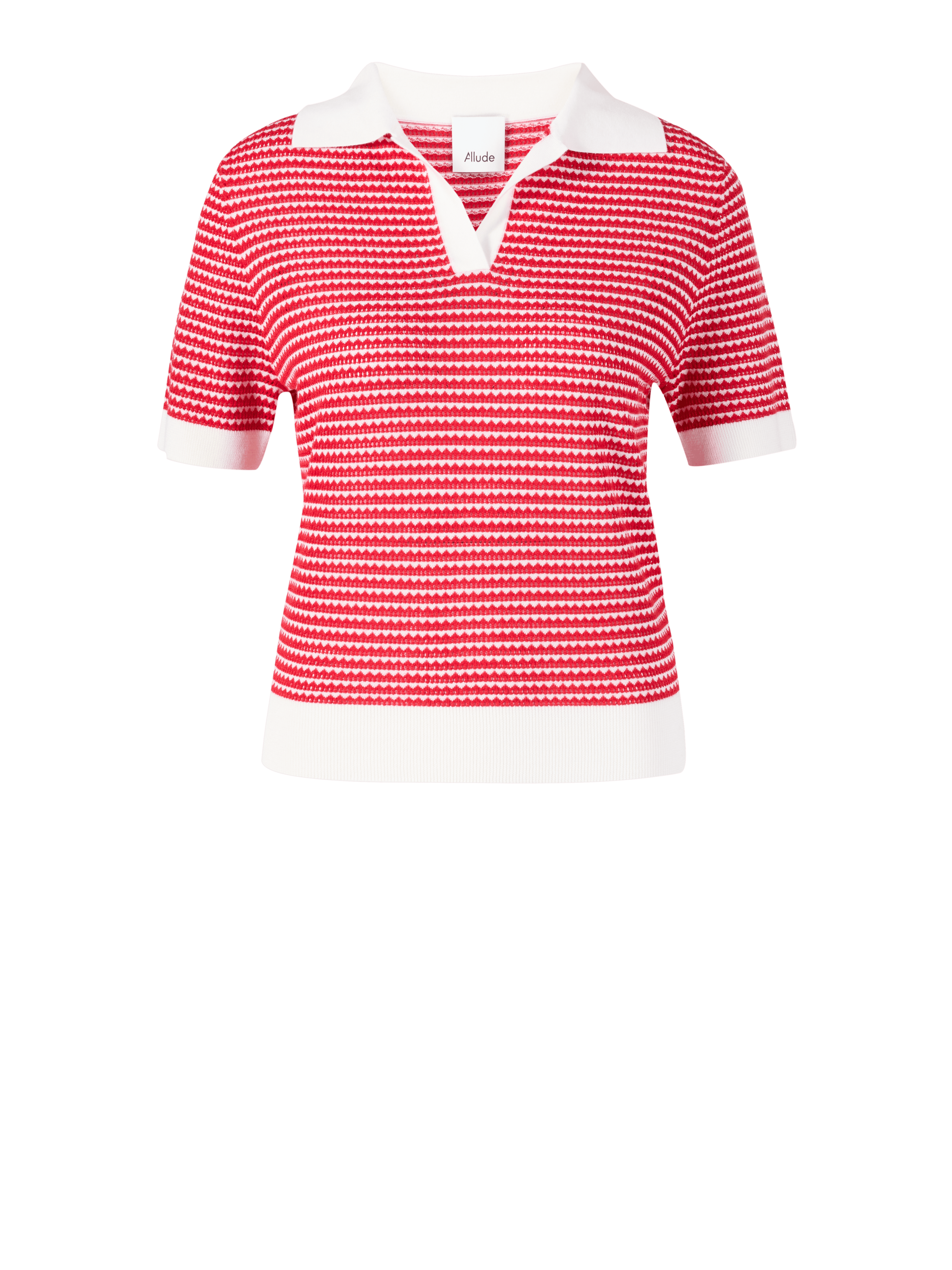 Gestreifter Kurzarmpullover mit Polokragen Rot/Crème